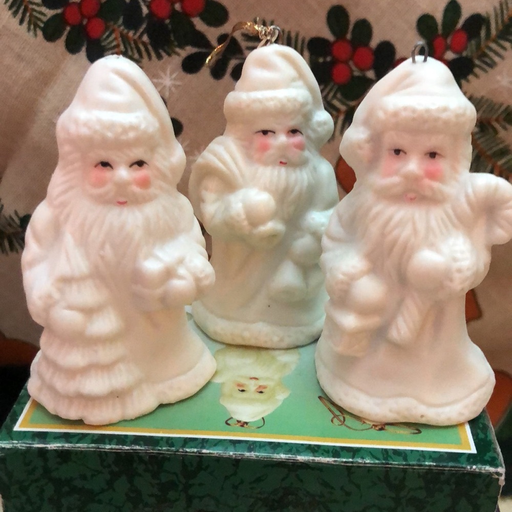 Vintage Porcelain, Santa Bell Hanging Ornament's Jade Collection 3pcs 3.5x2”